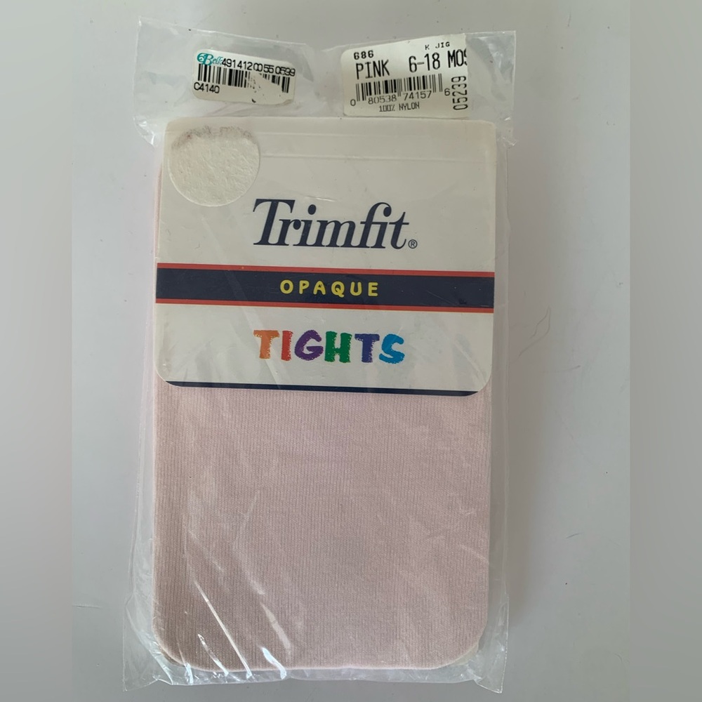 NWT Vintage Trimfit Pink Tights Baby Toddler Girl 6-18M Opaque Nylon Made in USA